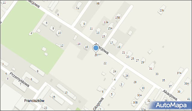 Franciszków, Akacjowa, 20, mapa Franciszków