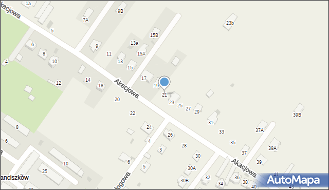 Franciszków, Akacjowa, 21, mapa Franciszków
