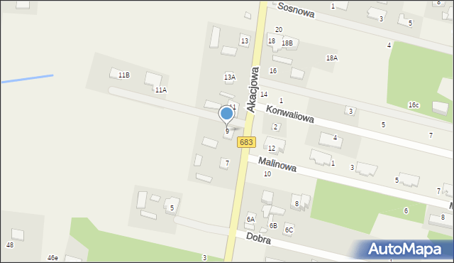 Gabryelin, Akacjowa, 9, mapa Gabryelin