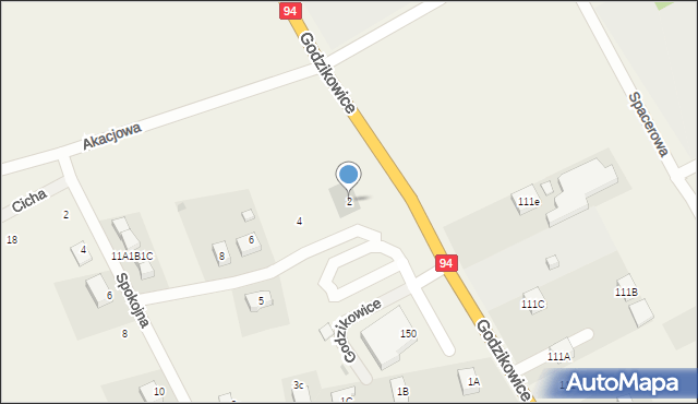 Godzikowice, Akacjowa, 2, mapa Godzikowice
