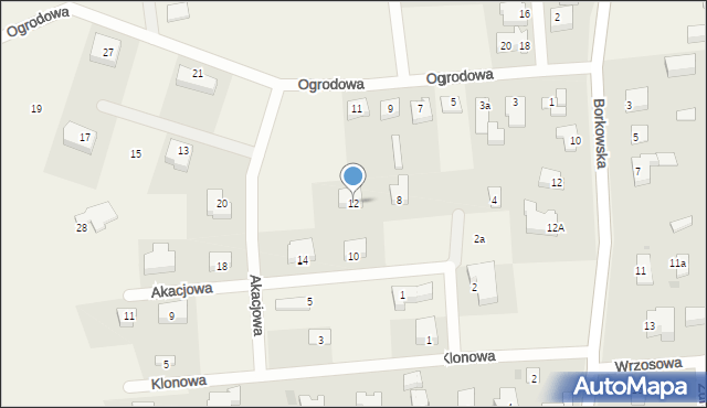 Grzybowo, Akacjowa, 12, mapa Grzybowo