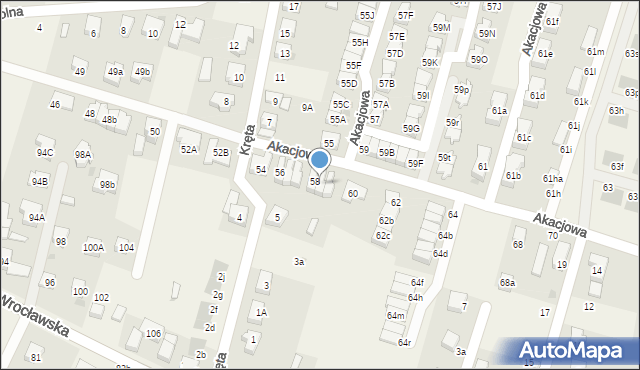 Kiełczów, Akacjowa, 58A, mapa Kiełczów