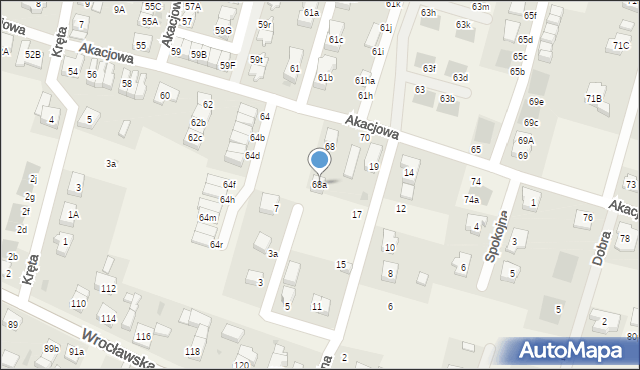 Kiełczów, Akacjowa, 68a, mapa Kiełczów
