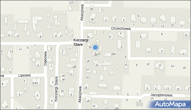 Koczargi Stare, Akacjowa, 28, mapa Koczargi Stare