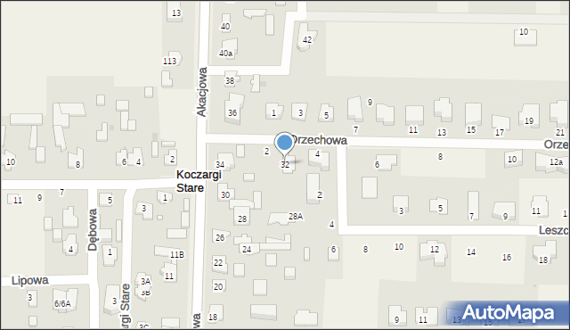 Koczargi Stare, Akacjowa, 32, mapa Koczargi Stare