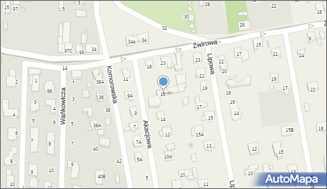 Komorów, Akacjowa, 16, mapa Komorów