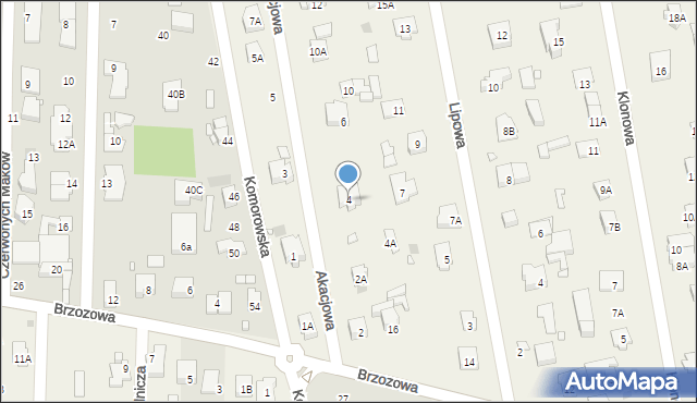 Komorów, Akacjowa, 4, mapa Komorów
