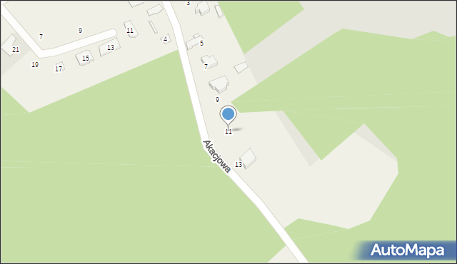 Krzaki Czaplinkowskie, Akacjowa, 11, mapa Krzaki Czaplinkowskie
