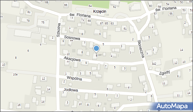 Krzęcin, Akacjowa, 6, mapa Krzęcin