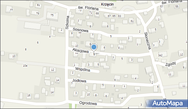 Krzęcin, Akacjowa, 9, mapa Krzęcin
