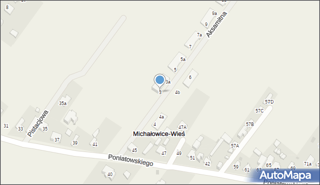 Michałowice-Wieś, Aksamitna, 3, mapa Michałowice-Wieś