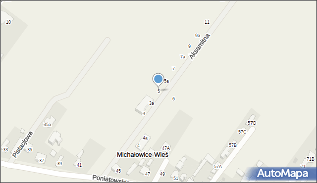 Michałowice-Wieś, Aksamitna, 5, mapa Michałowice-Wieś