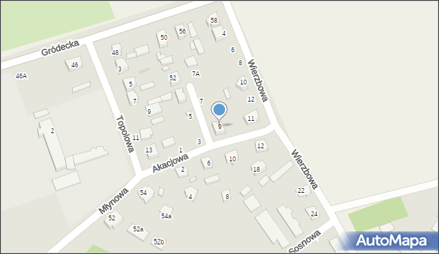 Michałowo, Akacjowa, 9, mapa Michałowo