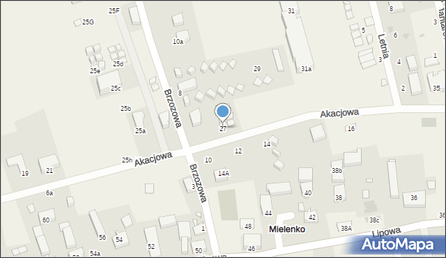 Mielenko, Akacjowa, 27, mapa Mielenko