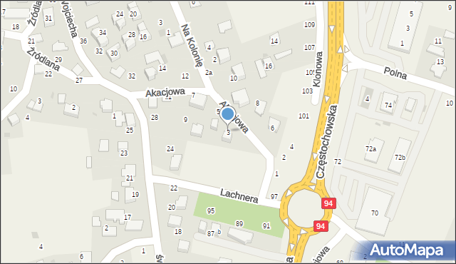 Modlnica, Akacjowa, 3, mapa Modlnica