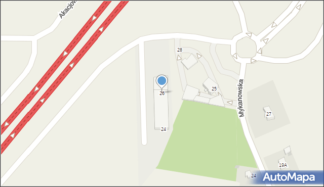 Mykanów, Akacjowa, 26, mapa Mykanów