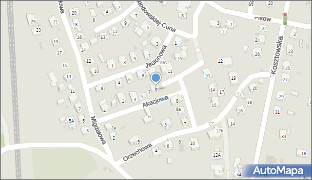 Mysłowice, Akacjowa, 9, mapa Mysłowice