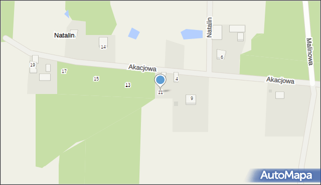 Natalin, Akacjowa, 11, mapa Natalin