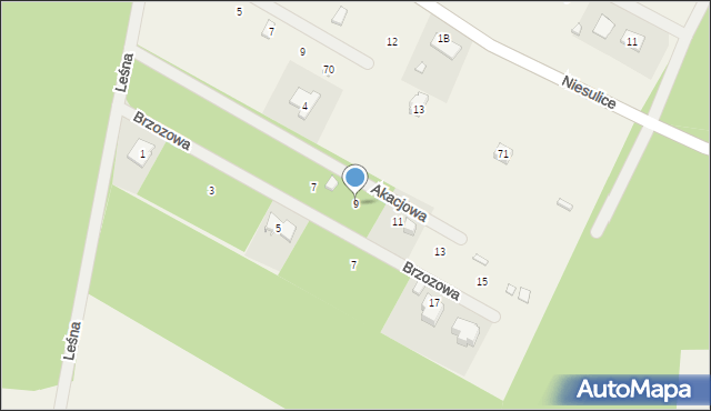 Niesulice, Akacjowa, 9, mapa Niesulice