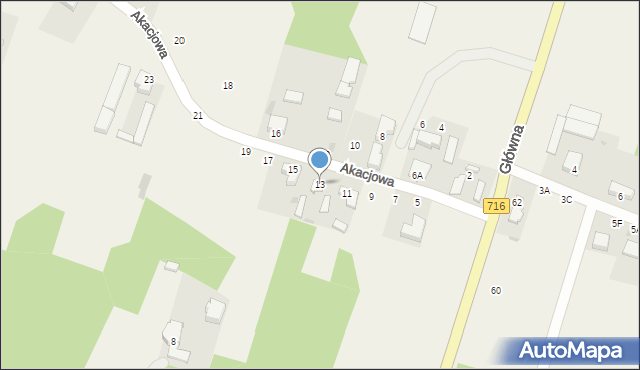 Nowe Chrusty, Akacjowa, 13, mapa Nowe Chrusty