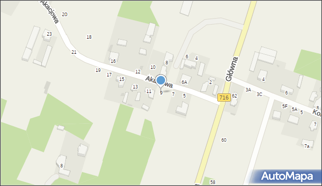 Nowe Chrusty, Akacjowa, 9, mapa Nowe Chrusty