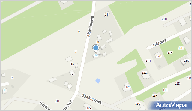 Odrano-Wola, Akwarelowa, 14, mapa Odrano-Wola