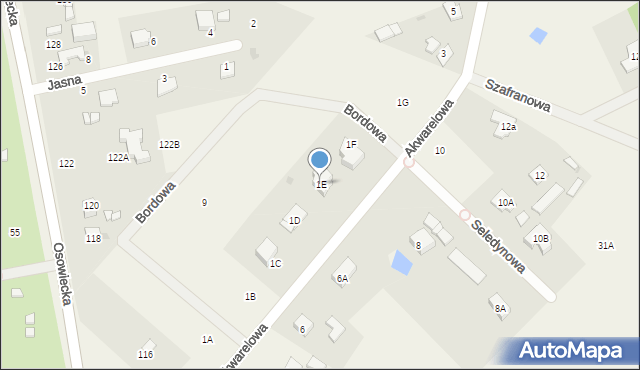 Odrano-Wola, Akwarelowa, 1E, mapa Odrano-Wola