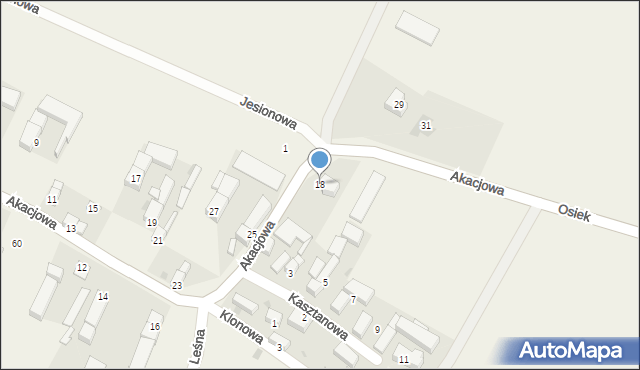 Osiek, Akacjowa, 18, mapa Osiek