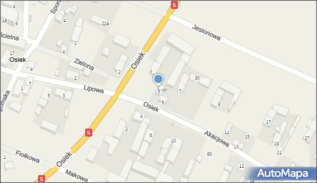 Osiek, Akacjowa, 3, mapa Osiek