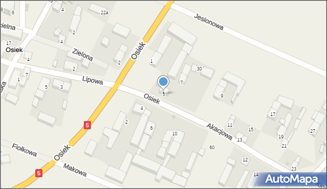 Osiek, Akacjowa, 5, mapa Osiek
