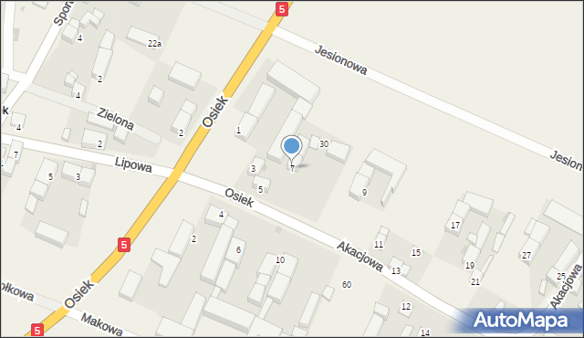 Osiek, Akacjowa, 7, mapa Osiek