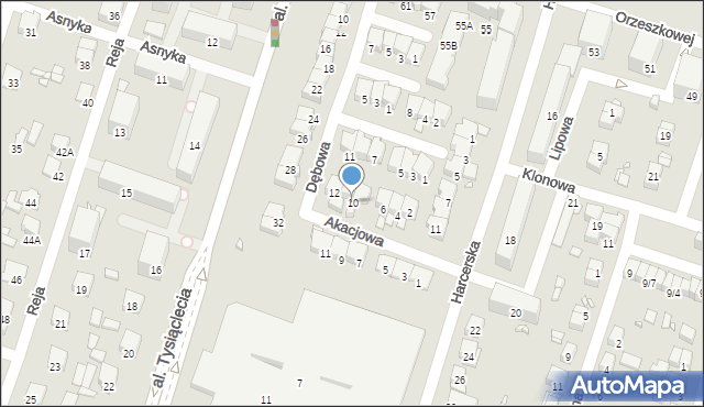 Piastów, Akacjowa, 10, mapa Piastów