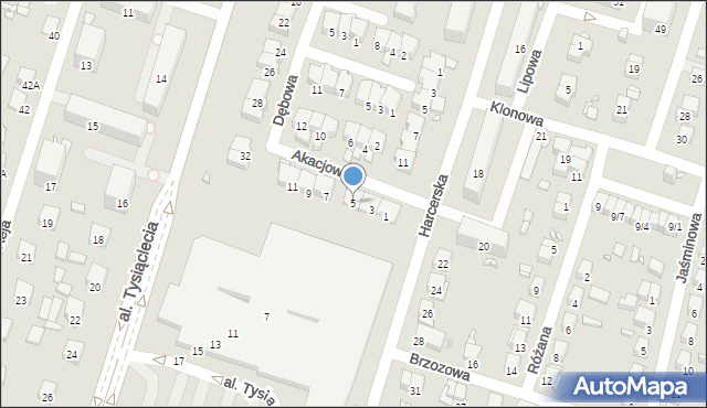 Piastów, Akacjowa, 5, mapa Piastów