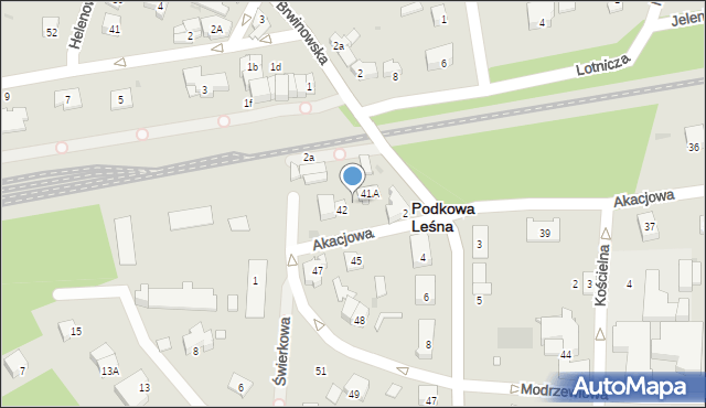 Podkowa Leśna, Akacjowa, 42A, mapa Podkowa Leśna