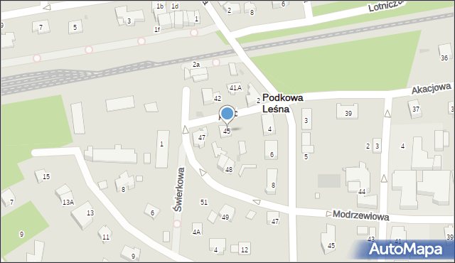 Podkowa Leśna, Akacjowa, 45, mapa Podkowa Leśna