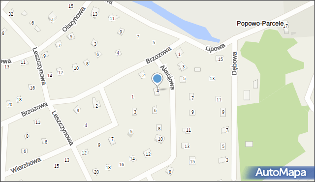 Popowo-Parcele, Akacjowa, 4, mapa Popowo-Parcele