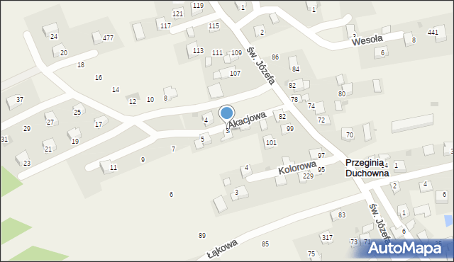 Przeginia Duchowna, Akacjowa, 3, mapa Przeginia Duchowna