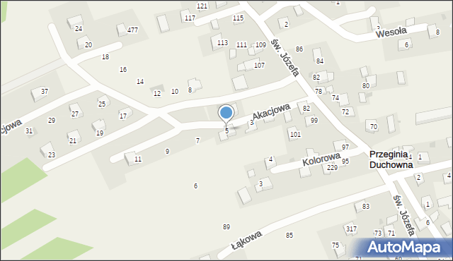 Przeginia Duchowna, Akacjowa, 5, mapa Przeginia Duchowna