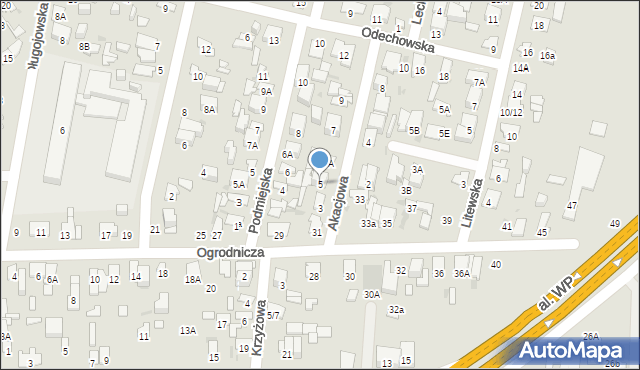 Radom, Akacjowa, 5, mapa Radomia