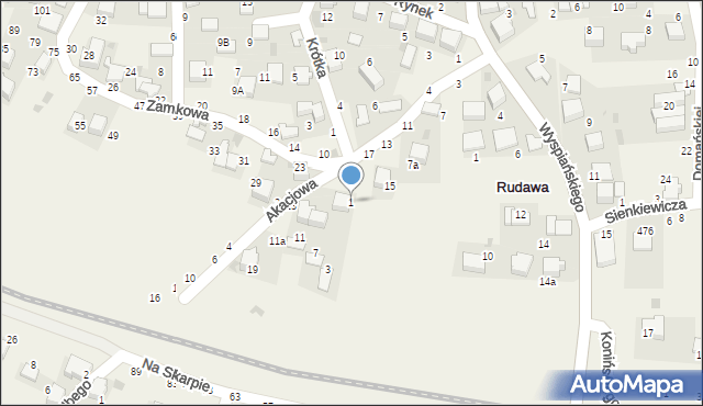 Rudawa, Akacjowa, 1, mapa Rudawa