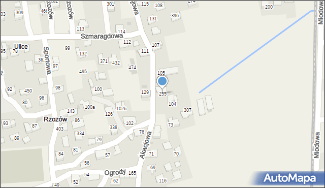 Rzozów, Akacjowa, 255, mapa Rzozów