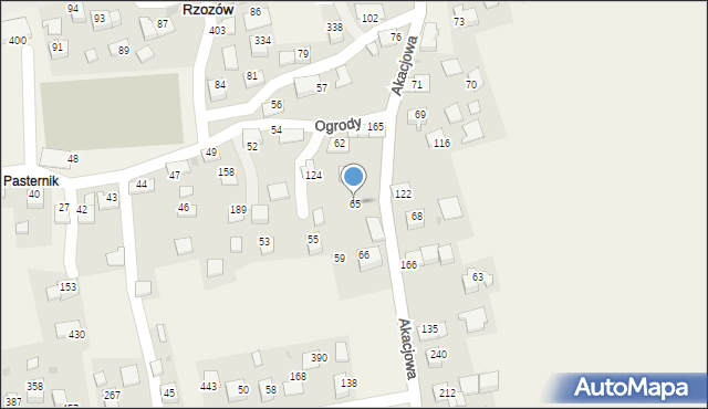 Rzozów, Akacjowa, 65, mapa Rzozów