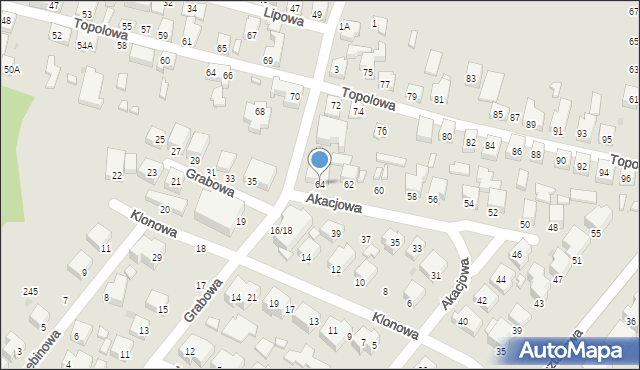 Siedlce, Akacjowa, 64, mapa Siedlce