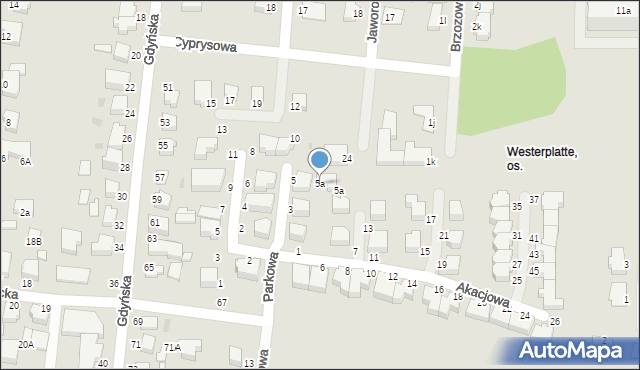 Słupsk, Akacjowa, 5a, mapa Słupska