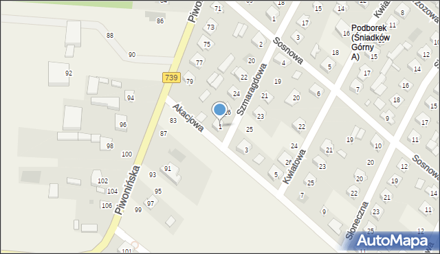 Sobienie-Jeziory, Akacjowa, 1, mapa Sobienie-Jeziory