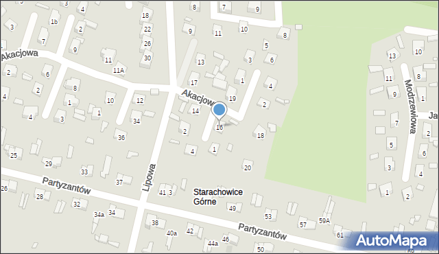 Starachowice, Akacjowa, 16, mapa Starachowic