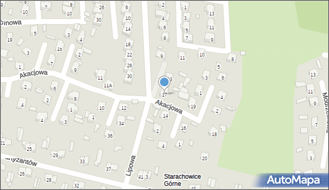 Starachowice, Akacjowa, 17, mapa Starachowic