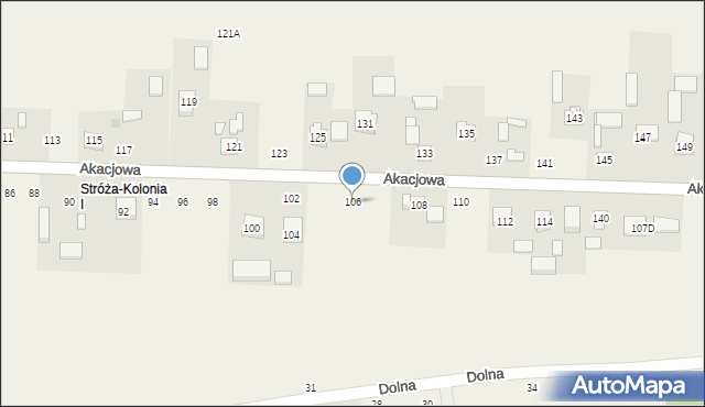 Stróża-Kolonia, Akacjowa, 106, mapa Stróża-Kolonia