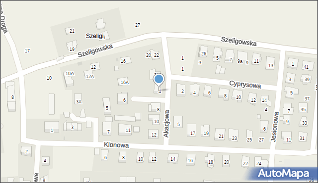 Szeligi, Akacjowa, 4, mapa Szeligi