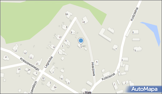 Szprotawa, Akacjowa, 1, mapa Szprotawa